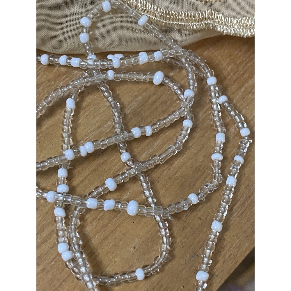 Beige, clear & white stretchy bracelet 3 strand